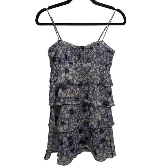 American Eagle Outfitters Ruffle Tiered Sun Dress Purple Floral Chiffon Smocked - Picture 2 of 5